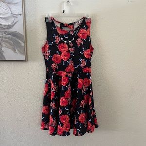 Kids dress - size 13/14 - black with pink flowers